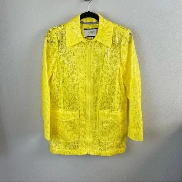NWOT J. Crew Collection Yellow Coated Lace Jacket Coat Rain Spring Women’s XS - Picture 3 of 10
